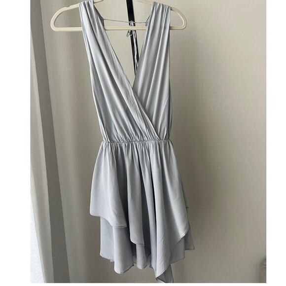 Free People Grey 100% Silk Whimsical Mini Dress - Picture 1 of 9